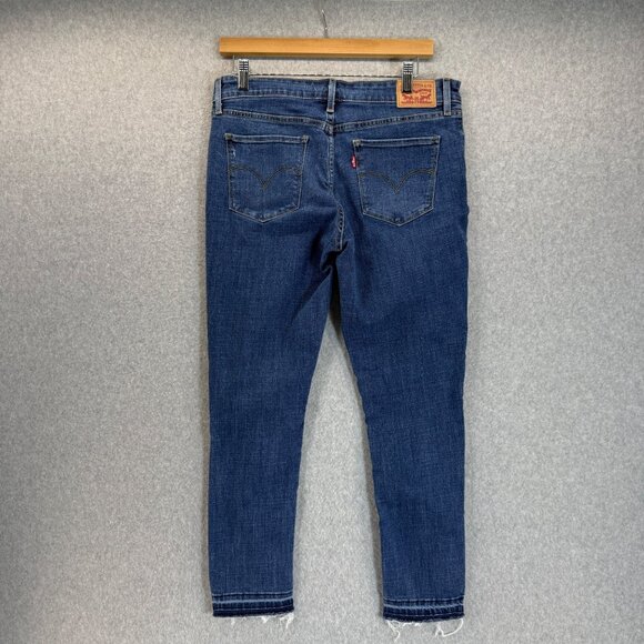 Levi's Womens 711 Skinny Dark Blue Denim Jeans Casual Distressed Raw Hem Size 30 - Picture 5 of 15